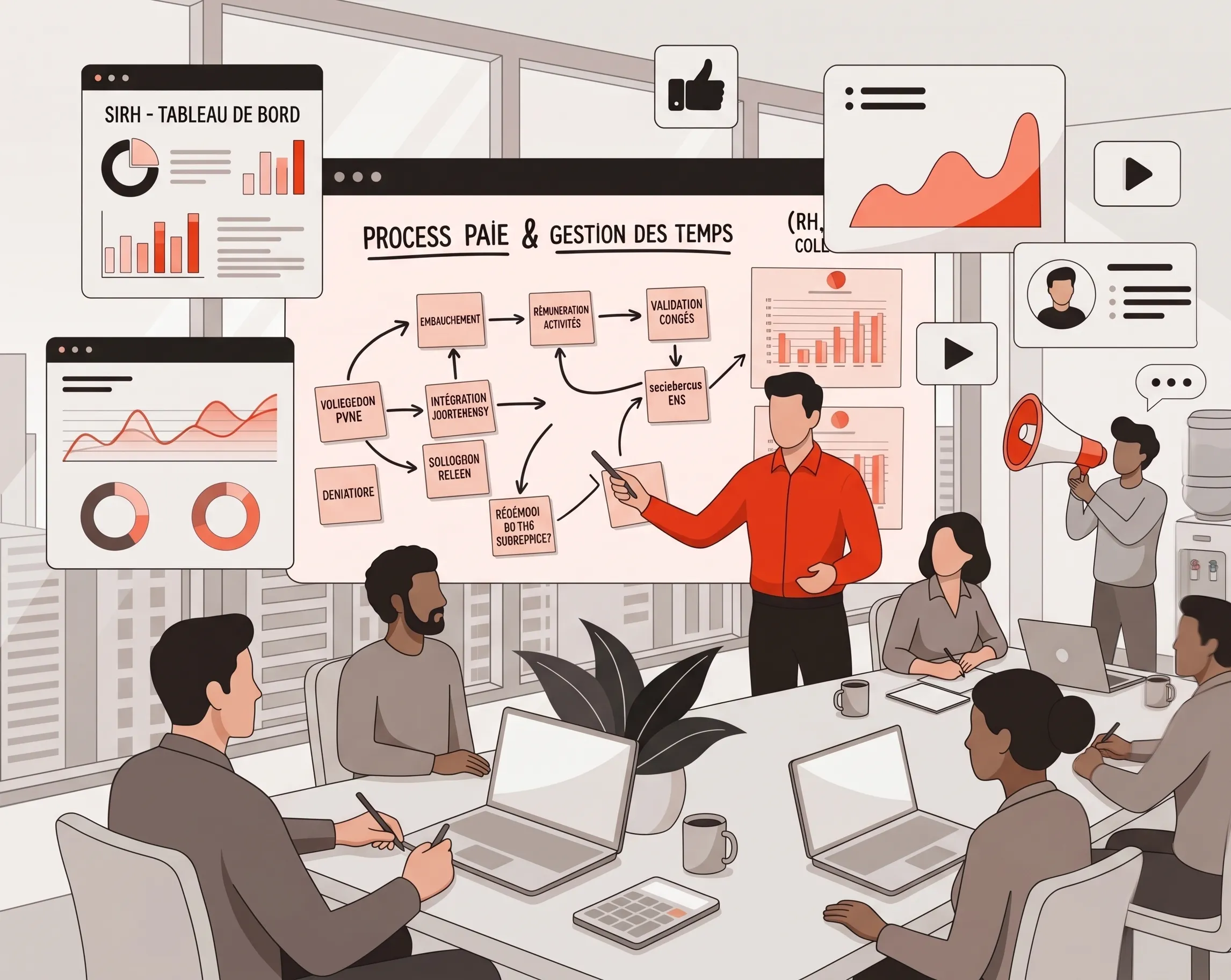 Atelier client SIRH : process paie et gestion des temps, tableaux de bord et indicateurs